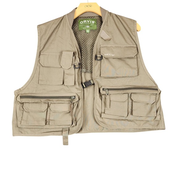 Orvis Other - Orvis Mens Fly Fishing Vest Khaki Tan Mesh Back Multi-Pocket Utility Size S